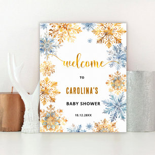 Gouden Sneeuwvlokken Baby Shower Welkomstbord Poster