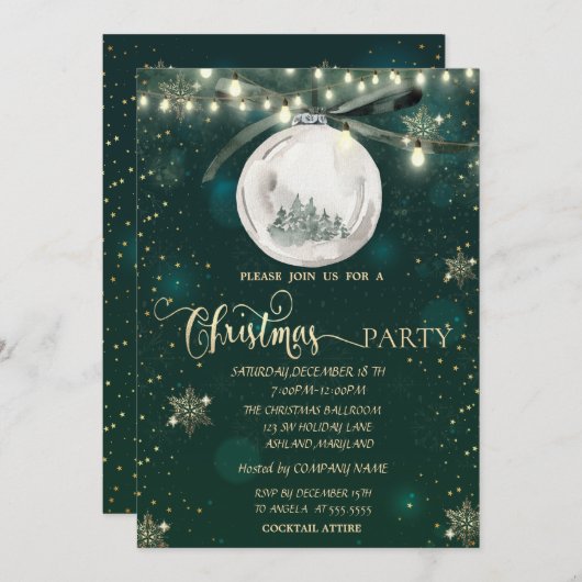 Gouden Sneeuwvlokken, Bal, Pine Tree Lights Kerstm Kaart (Voorkant / Achterkant)