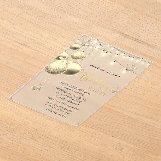 Gouden Sneeuwvlokken, Ballen, Lichten Blauw Kerstm Acryl Uitnodigingen (Laagn)