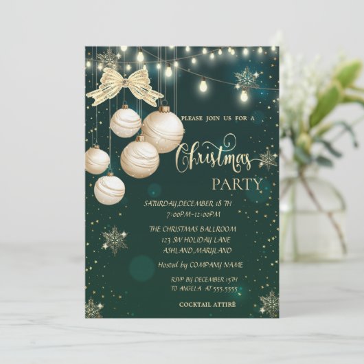 Gouden Sneeuwvlokken, Ballen, Lichten Boog Groene  Kaart (Staand voorkant)