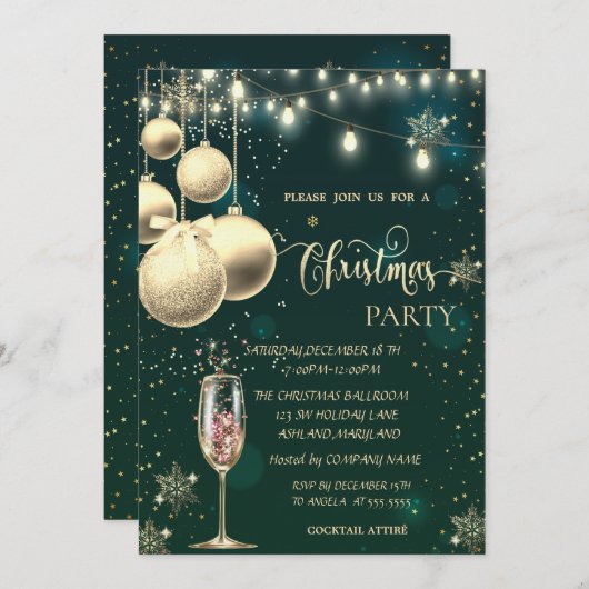 Gouden Sneeuwvlokken, Ballen, Lichten, Glas Kerstm Kaart (Voorkant / Achterkant)