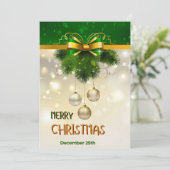 Gouden Sneeuwvlokken, Ballen, Lichten Groene Kerst Kaart (Staand voorkant)