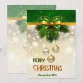 Gouden Sneeuwvlokken, Ballen, Lichten Groene Kerst Kaart (Voorkant / Achterkant)