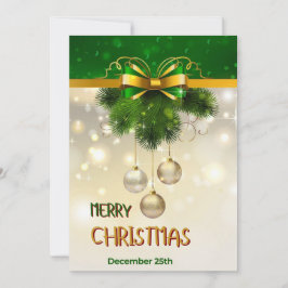 Gouden Sneeuwvlokken, Ballen, Lichten Groene Kerst Kaart