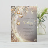 Gouden Sneeuwvlokken,  Ballen, Lichten Kerstmis Kaart (Staand voorkant)