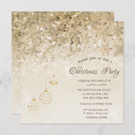 Gouden Sneeuwvlokken, Ballen Sequins Zakelijke Ker Kaart (Voorkant / Achterkant)