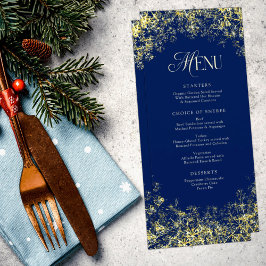 Gouden Sneeuwvlokken Blauw Kerstmis Vakantie Diner Menu
