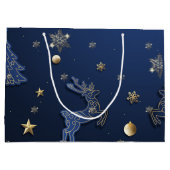Gouden Sneeuwvlokken Blauwe Kerstboom Rendieren Groot Cadeauzakje (Achterkant)