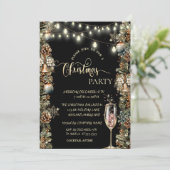 Gouden Sneeuwvlokken, Champagne Glas Kerstmis Kaart (Staand voorkant)