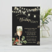 Gouden Sneeuwvlokken, ChampagneE Glas Kerstfeest Kaart (Staand voorkant)