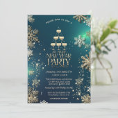 Gouden Sneeuwvlokken, Champagneglas Bedrijfsfeest Kaart (Staand voorkant)