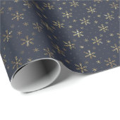  Gouden Sneeuwvlokken Donkerblauw Kerst Cadeaupapier (Rol Hoek)