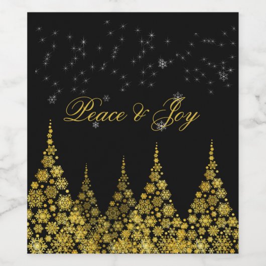 Gouden Sneeuwvlokken Elegante Sparkle, Kerstmis Wijn Etiket (Enkel label)