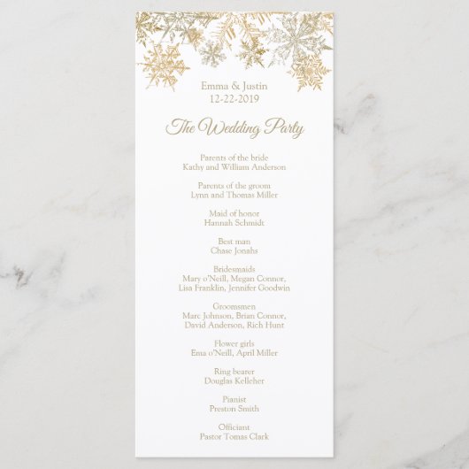 Gouden Sneeuwvlokken Elegante Winter Kerstmis Rack Programmakaart (Voorkant)