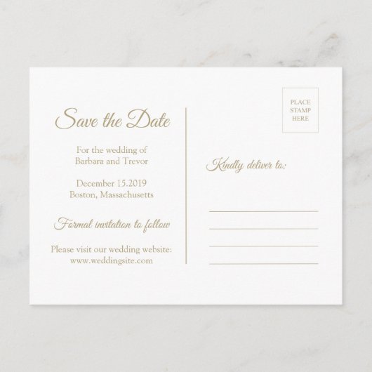 Gouden sneeuwvlokken Elegante Winter Save the Date Aankondigingskaart (Achterkant)