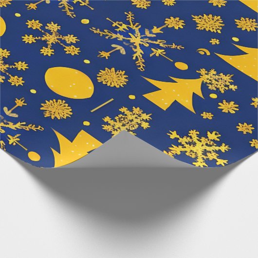 Gouden Sneeuwvlokken en Bomen Feestelijk Patroon Cadeaupapier (Hoek)