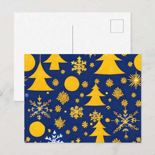 Gouden Sneeuwvlokken en Bomen Kerstkaart Feestdagenkaart (Voorkant / Achterkant)