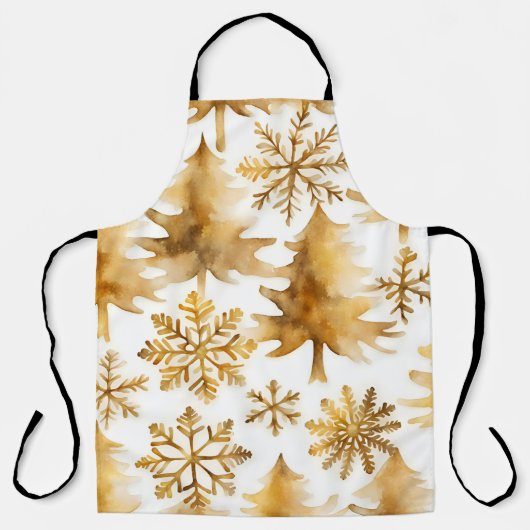 Gouden sneeuwvlokken en gouden vakantiebomen schort (Voorkant)