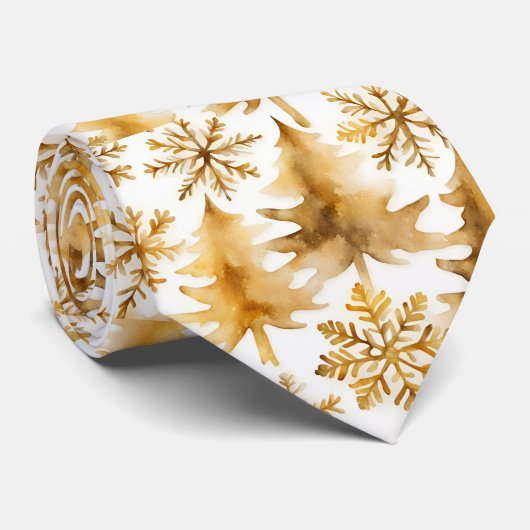 Gouden sneeuwvlokken en gouden vakantiebomen stropdas (Opgerold)