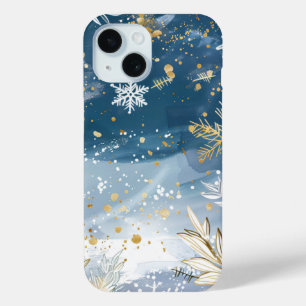 Gouden sneeuwvlokken en Winter gebladerte telefoon iPhone 15 Case