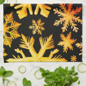 Gouden Sneeuwvlokken en zwarte achtergrondkleur Theedoek (Gevouwen)