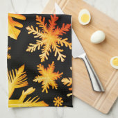 Gouden Sneeuwvlokken en zwarte achtergrondkleur Theedoek (Quarter Fold)