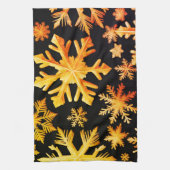 Gouden Sneeuwvlokken en zwarte achtergrondkleur Theedoek (Verticaal)