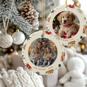 Gouden Sneeuwvlokken Familie Kerst 2 Foto's Keramisch Ornament