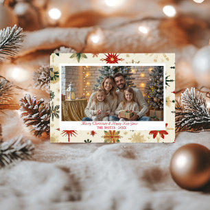 Gouden Sneeuwvlokken foto Flat Holiday Kaart