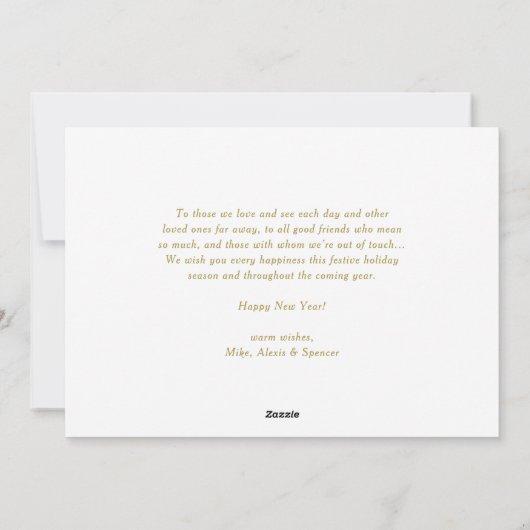 Gouden sneeuwvlokken Gelukkig Nieuwjaar Foto Feestdagenkaart (Achterkant)