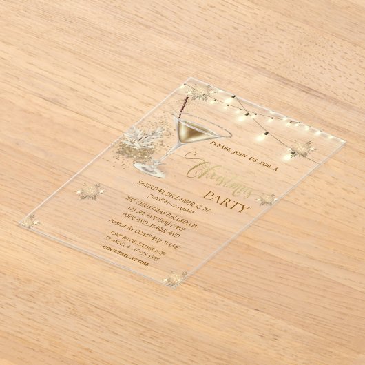 Gouden Sneeuwvlokken, Glas, Lichten Groene Kerstmi Acryl Uitnodigingen (Laagn)