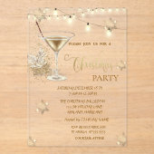 Gouden Sneeuwvlokken, Glas, Lichten Groene Kerstmi Acryl Uitnodigingen (Voorkant)