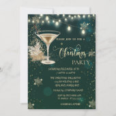 Gouden Sneeuwvlokken, Glas, Lichten Groene Kerstmi Kaart (Voorkant)