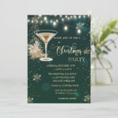 Gouden Sneeuwvlokken, Glas, Lichten Groene Kerstmi Kaart (Staand voorkant)