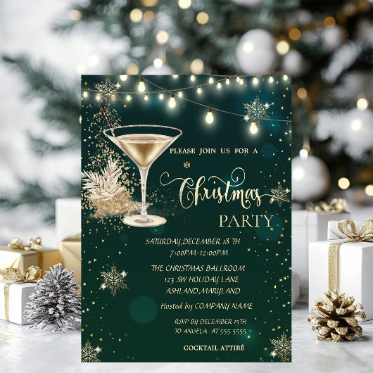 Gouden Sneeuwvlokken, Glas, Lichten Groene Kerstmi Kaart