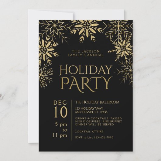 Gouden Sneeuwvlokken Goud Plaid & Zwart Vakantiegl Kaart (Voorkant)