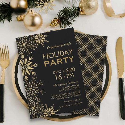 Gouden Sneeuwvlokken Goud Plaid & Zwart Vakantiegl Kaart