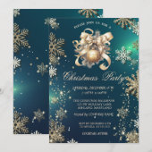 Gouden Sneeuwvlokken, Kerstbal Bow Green Company Kaart (Voorkant / Achterkant)