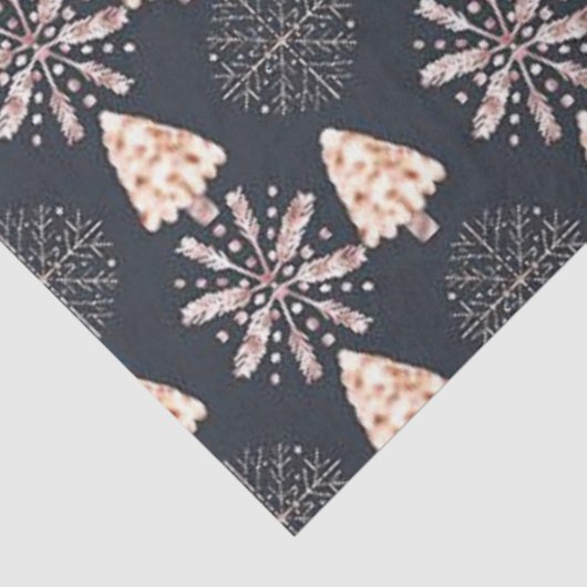 Gouden Sneeuwvlokken & Kerstbomen Zwarte Kerst Tissuepapier (Detail)