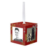 Gouden Sneeuwvlokken Kerstfoto's Cube Ornament (Achter hoekig)