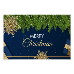 Gouden Sneeuwvlokken Kerstkaart, Prettig Kerstfees Perfect Poster