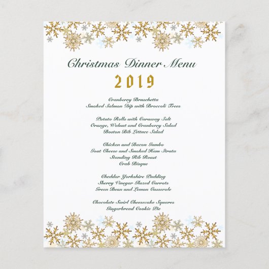 Gouden Sneeuwvlokken Kerstmenu (Voorkant)