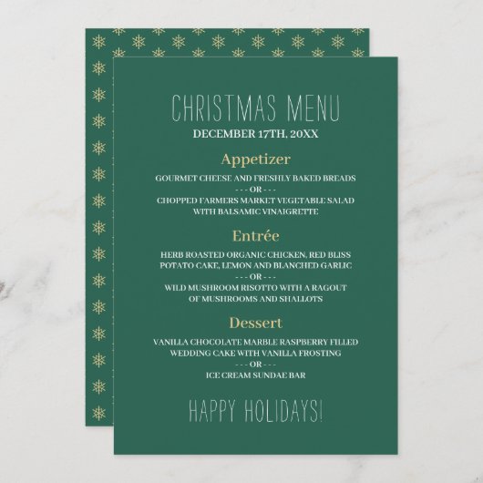 Gouden Sneeuwvlokken, Kerstmenu Menu (Voorkant / Achterkant)