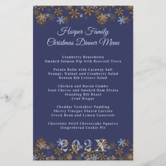 Gouden Sneeuwvlokken Kerstmenu Sjabloon (Voorkant)