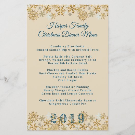 Gouden Sneeuwvlokken Kerstmenu Sjabloon (Voorkant)