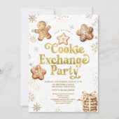 Gouden sneeuwvlokken Kerstmis Cookie Exchange Part Kaart (Voorkant)