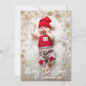 Gouden Sneeuwvlokken Kerstmis Foto Geboorte Aankondiging (Voorkant)