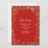 Gouden Sneeuwvlokken Kerstmis Foto Geboorte Aankondiging (Achterkant)