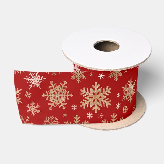 Gouden Sneeuwvlokken Kerstmis Satijnen Lint (Spoel)