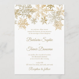 Gouden Sneeuwvlokken Kerstmis Thema Winter Bruilof Kaart